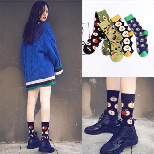 Autumn And Winter Happy Ladies Tube Socks Avocado Apple Burger Poached Egg Socks Personality Trendy Brand Harajuku Couple Socks