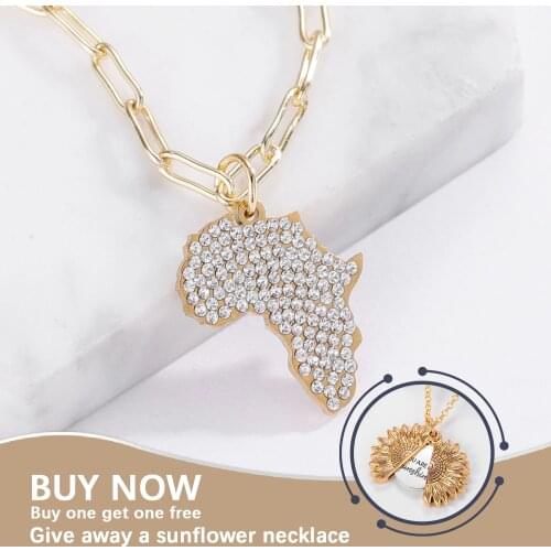 Rhinestone bling Men Africa necklace hip hop Iced Out Necklace Non Tarnish Stainless Steel Gold Country Map Necklace Pendant
