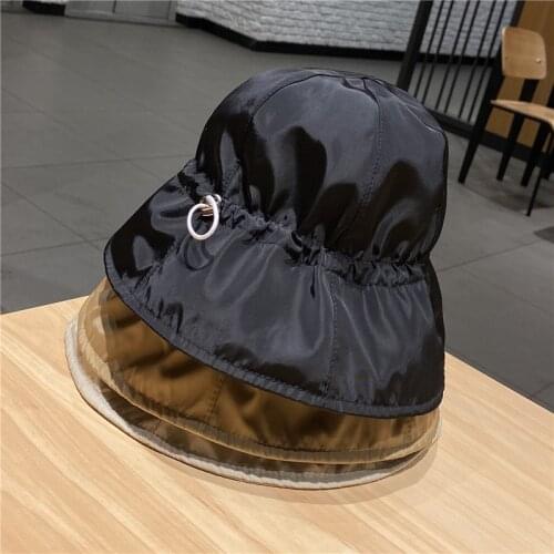 2021 New Fashion Drawstring Waterproof Women Panama Black Bucket Hat Fishing Cap Fisherman Hats Hip Hop Casual Sun Cap for Girl