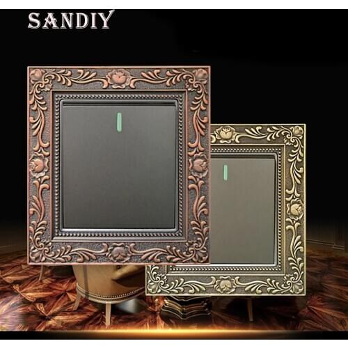 Luxury Pure Copper Wall Switch Panel Light Switch gang switch 1 Way 2 Way Push Button Rocker Switch 10A, 220V