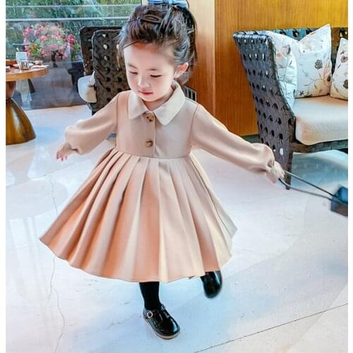 Girls Dresses 2020 Autumn Button Long Sleeve Party Outfits Vestido Princess Pleated Dress Kids Costumes Clothing