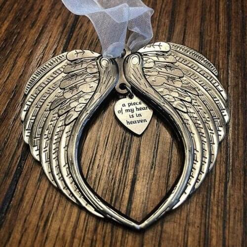 Angel Wings Christmas Pendant A Piece of My Heart Is In Heaven Xams Tree Ornaments 2021Gift New Year Door Wall Home Decoration