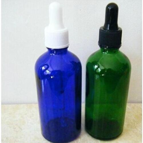 100ml blue essential oil bottle with plastic cap, ,silicon/glass dropper for cosmetic l packaging,glass bottles