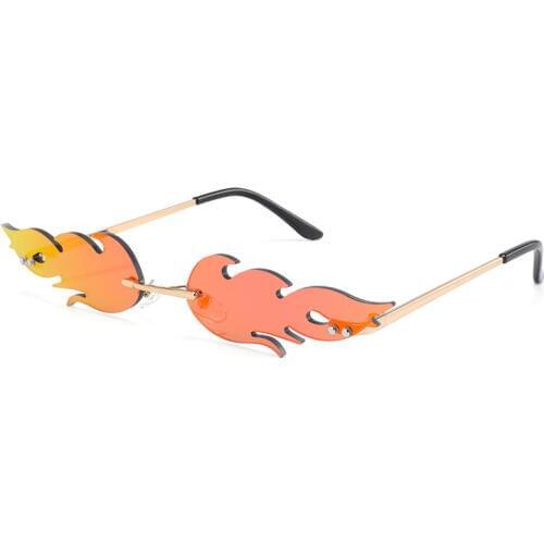 Fashion Fire Flame Sunglasses Women Men Rimless Sunglasses Luxury Brand Rectangle Vintage Superhero Sun Glasses Clear Gafas de