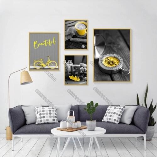 Vintage Pictures Still Life Yellow Balloons Car Mountain River Modern Style Canvas Painting Poster for Home Rooms Wall Decorat