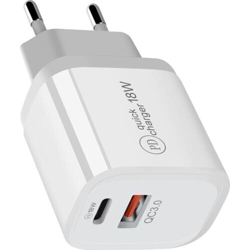 18W PD QC 3.0 Dual USB Charger Quick Charge EU US EU AU Plug for iPhone X 8 plus Note 9 10 Power Delivery Mobile Phone Adapter