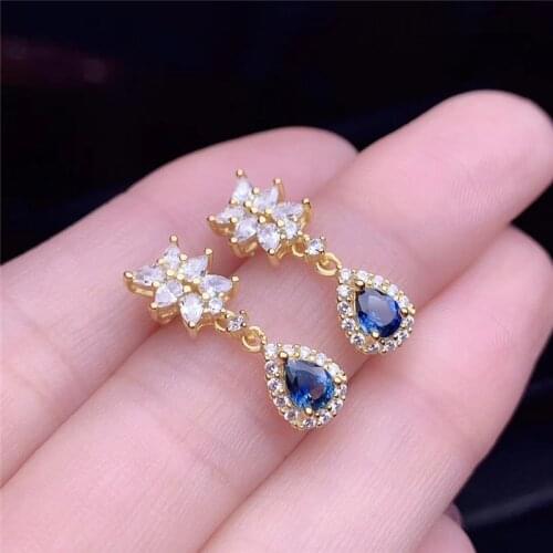 Natural Srilanka Sapphire Drop Earrings for Women Party Real gemstones Fine Earrings jewelry Silver 925 with Certificate #765