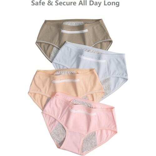 Womens Panties For Periods Menstrual Panties Mid Waist Full Coverage Fit Leak Proof Cotton Period Underwear Briefs