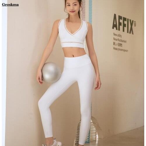 Hollow Out Bra+High Waist Leggings Women Yoga Two Piece Set Backless Fitness Gym Clothing Sports Running Suits Chandal Mujer