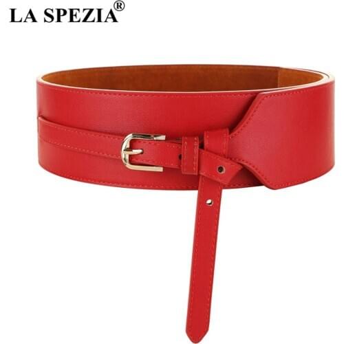 LA SPEZIA Red Wide Belt Cummerbunds for Women Pu Leather Wide Belts for Dresses Fashion Ladies Accessories Belts Cinto