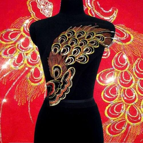 22*37-16*46 cm Feng QiuHuang variety Phoenix Pteris peacock feathers embroidered with sequins dress show DIY