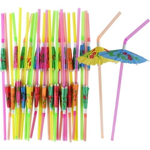 25/50pcs Umbrella Flamingo Plastic Straws Hawaii Birthday Party Decoration Tropical Summer Party Supplies Wedding Drinking Straw