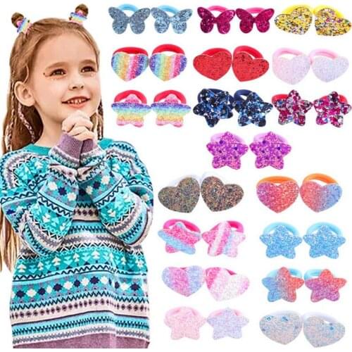 36Pcs Glitter Sequins Butterfly Heart Star Rainbow Sparkly Hair Ties Elastic For Toddler Little Girls Gifts