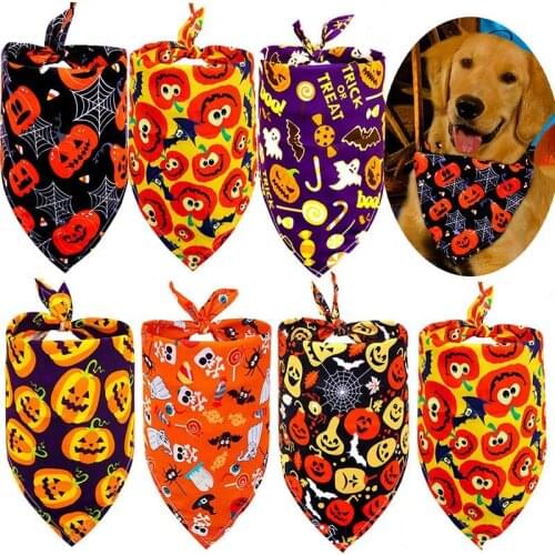 Dog Bandanas Halloween Dog Scarf Pumpkin Skull Washable Small Dog Cat Puppy Bandanas Collar Chihuahua Holiday Dog Accessories