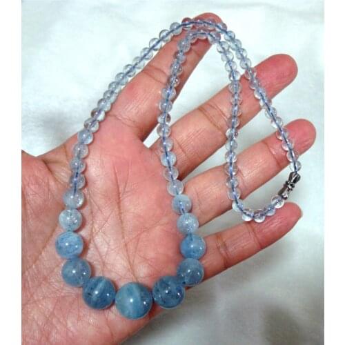Free Shipping Natural Aquamarine Round Beads 5mm~13mm 18.5" Necklace Women Jewelry Accessories Weddings Parties Birthday Gift