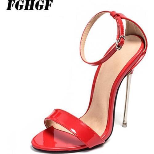 Exclusive New Sexy Summer High Heels Sandals Women Shoes Red Color Metal And Pointy Stiletto Fashion Design Women Sandals