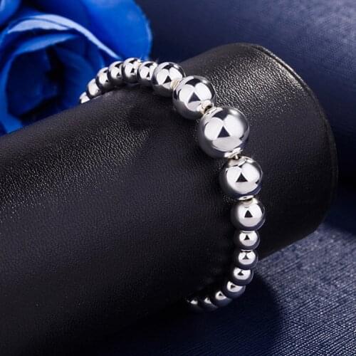 New popular 925 sterling silver fine Large and small beads chain Bracelet for women Wedding party Christmas Gift fashion Jewelry