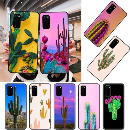 Phone Case For SamSung Galaxy S10 S20 S9 S7 S8 S6 Plus Edge E Lite Ultra Black Cover Shell Luxury Back Cactus Green Plant