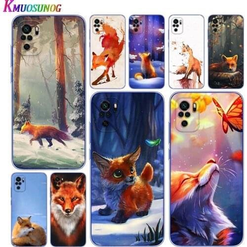 Transparent Cover Cute cartoon animal fox For Xioami Redmi Note 10 10S 9T 9S 9 8T 8 7S 7 6 5A 5 4X 4 Pro Max Phone Case