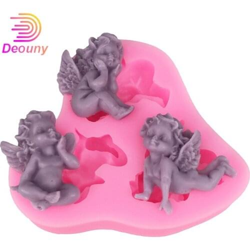 DEOUNY 3 Hole Baby Angel Shaped Silicone Chocolate Mold Cake DIY Decoration Tools 3D Boy Fondant Cookies Candy Baking Mould Hot