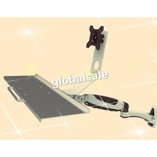 WS11 Ergonomic Aluminum Gas Spring Arm Wall Mount Sit-Stand15"-27" LCD Monitor Holder+Keyboard Holder Full Motion Stand Bracket
