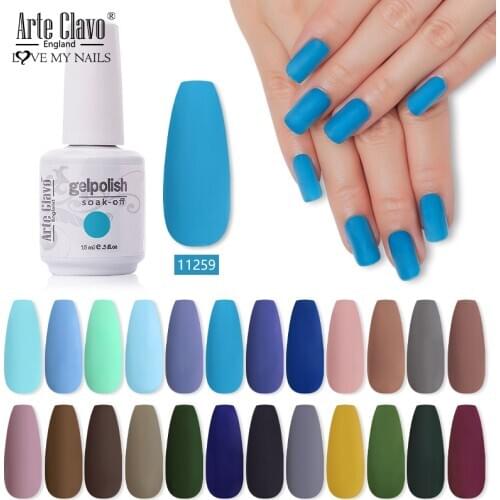 Arte Clavo Matte Effect Gel Nail Polish Blue Grey Glitter Gel Top Base Coat Semi Permanent Soak Off Nails Gel Nail Art Varnish