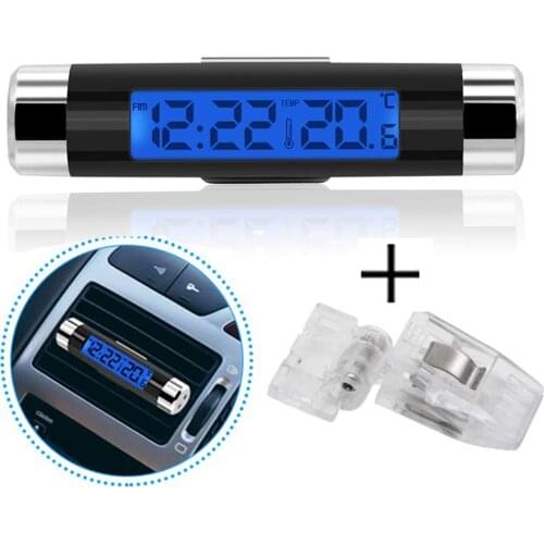 Hot sale 2 in1 Car Clock Thermometer LCD Digital blue Car backlight Automotive Thermometer Clock Calendar with Clip