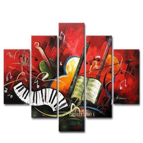 Hot Sale Art 100% Hand Painted Music Abstract Oil Paintings Musical Instrument Wall Painting Group of Pictures for Home Decor
