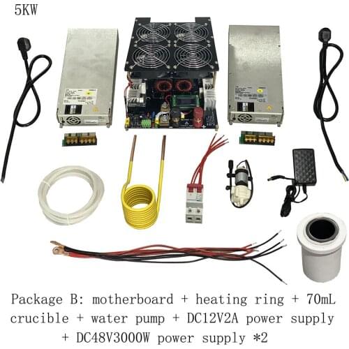 5000W ZVS Induction Heater Induction Heating PCB Board Heating Machine Melted Metal + Coil+Pump+ crucible+power supply