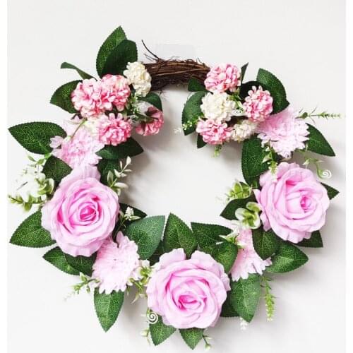 Artificial Wreaths Rattan Flower Wreaths Flowers Round Heart Garland For Wedding Party Decoration 45cm Door Wall Hanging Garland