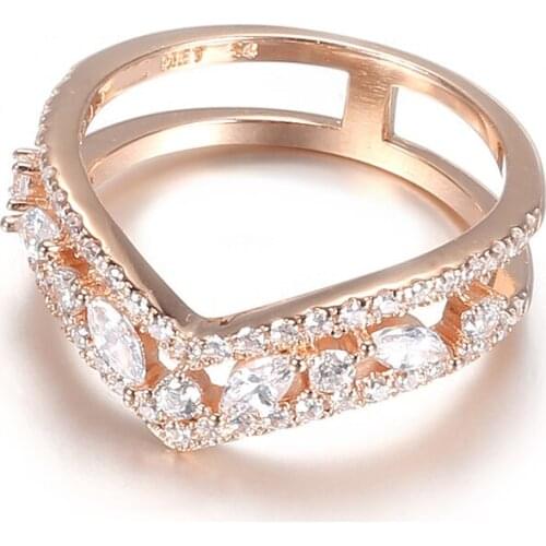 Authentic S925 Sterling Silver Ring For Women Sparkling Double Wishbone Ring for Wedding Party Gift fit Lady Fine Jewelry