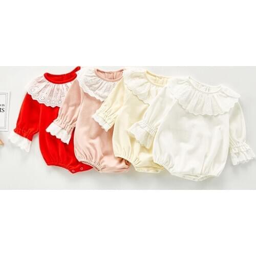 Newborn Girls Doll Collar Jumpsuits Clothes New 2020 Autumn Baby Girls Rompers Knitted Long Sleeve Children Rompers