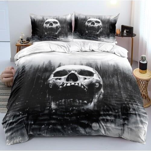 3D Comforter Cases Pillowships Duvet Covers Set Bed Linens Full King Queen Double Size Custom Design White Skull Bedding Sets