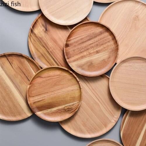 Creative Round Wooden Cake Plate Fruit Sushi Plate Household Tableware Set Simple Snack Bread Tray Kitchen Storage Decoration