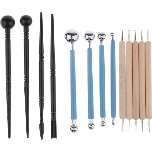 13 Pieces/set Pottery Ceramic Polymer Clay Dotting Sculpting Modeling Tools Hobbies Kit Ball Stylus Wooden Cutter