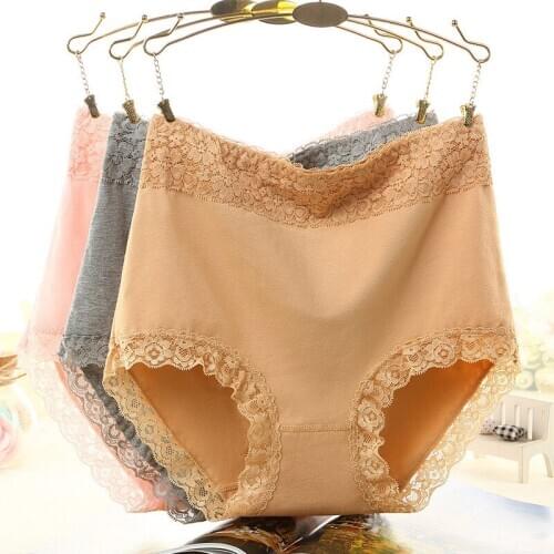 IZICFLY Hot Sale Lace Floral Underwear Women High Waist Panties Female Cotton Briefs Breathable Panty-Random Color-3 Pcs