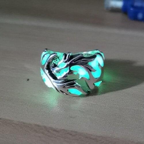 Creative Halloween Gifts Drogan Design Rings Glowing Moonstone Luminous In The Dark Big Opening Ring Accessories Size Adjustable