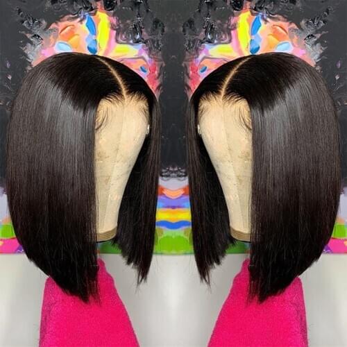Straight Bob Human Hair Lace Front Wigs For Black Women Pre Plucked 2x6 Lace Closure Wig Brazilian Remy Human Hair Wigs 130