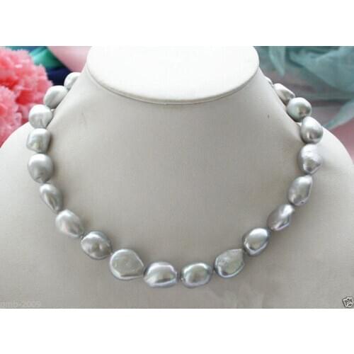 Genuine Natural 9-10mm Silver Gray Baroque Freshwater Pearl Necklace 18"