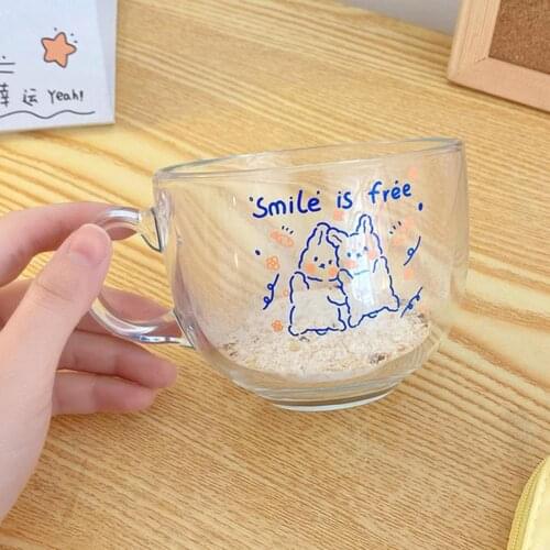 Transparent Large-capacity Glass Cup Cartoon Rabbit Breakfast Cup Simple Safe Healthy Milk Coffee Cup for Home Drinkware