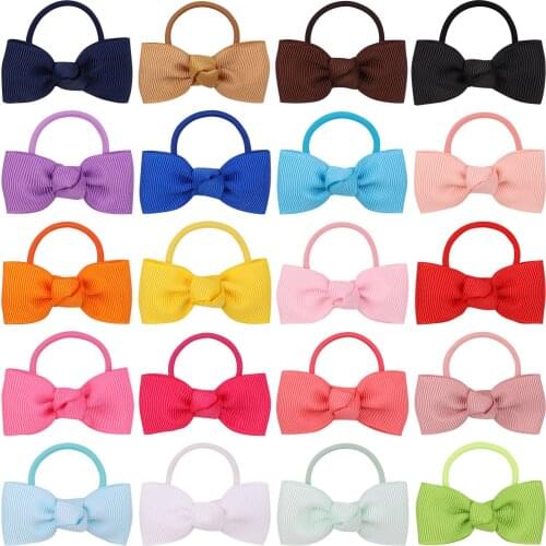 20Pcs/lot Colorful Bows Elastic Hair Bands For Girls Hair Ties Ropes Rubber Bands Ponytail Holder Headwear Kids Hair Accessories