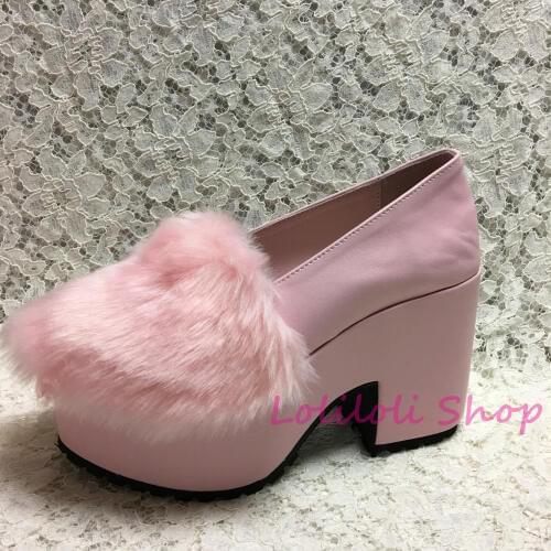 Princess sweet lolita shoes Loliloliyoyo antaina Japanese design cos shoe custom pink slip-on thick heel shoes with fluff 5002n