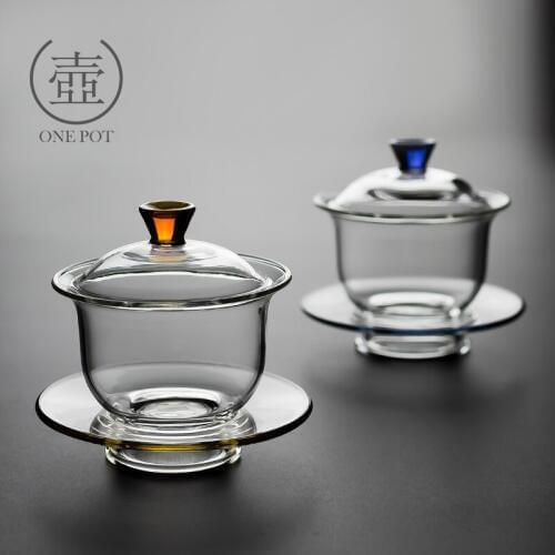 Thickened heat-resistant glass cover bowl tea cup kungfu teaware tureen heat insulation hand holding pot tea set