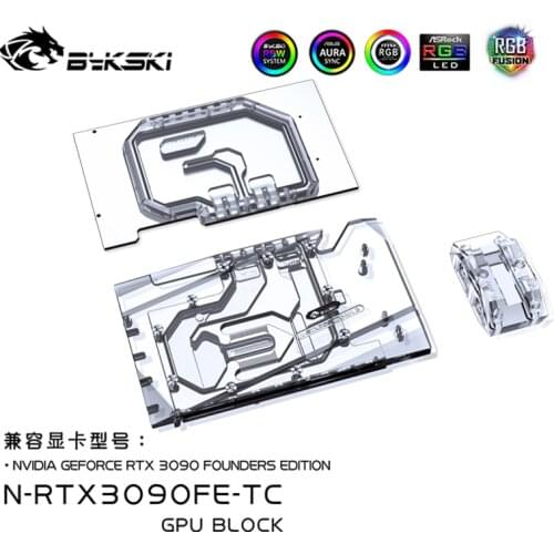 Bykski Water Block use for NVIDIA RTX3090 Founder Edition GPU Card / Copper Block / Backplate Cooling / RGB AURA / AIC GPU CARD