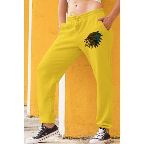 Angemiel Wear Feather Indian Skull And Crossbones Yellow Women Sweatpants