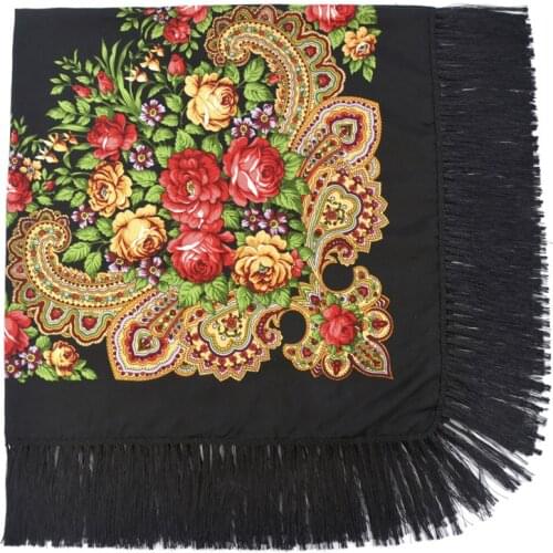 Pashmina Women Russian Scarf Ethnic Shawl Head Wrap Hijab Babushka Ukrainian Scarves Square Blanket Tassel Retro Handkerchief