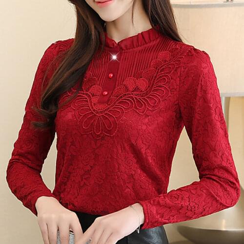 Women Shirt Blouse Spring Autumn Turtleneck Lace Womens Long-Sleeved Top Blusas Ropa De Mujer