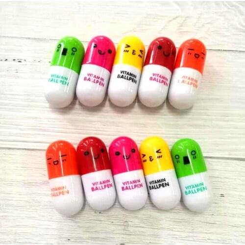 Pill Ballpoint Pen Office And School Supplies Lovely Telescopic Vitamin Capsule Ball Pens School Child Gift Office Accessories