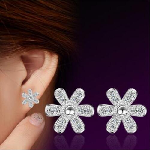 Hight Quality Jewelry 2017 New Fashion Design Ice Crystal Flower 925 Sterling Silver Stud Earrings for Women Christmas Gift