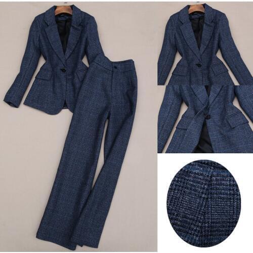 2 piece sets womens outfits autumn and winter new fashion suit professional plaid woolen suit wide leg pants two-piece suit